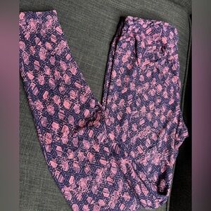 LuLaRoe Pink and dark blue pattern Leggings.  One size.  Women $5 bundle deal
